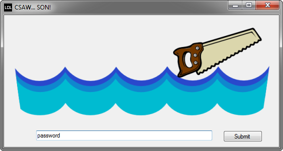 Application with 'password' entered into the input box