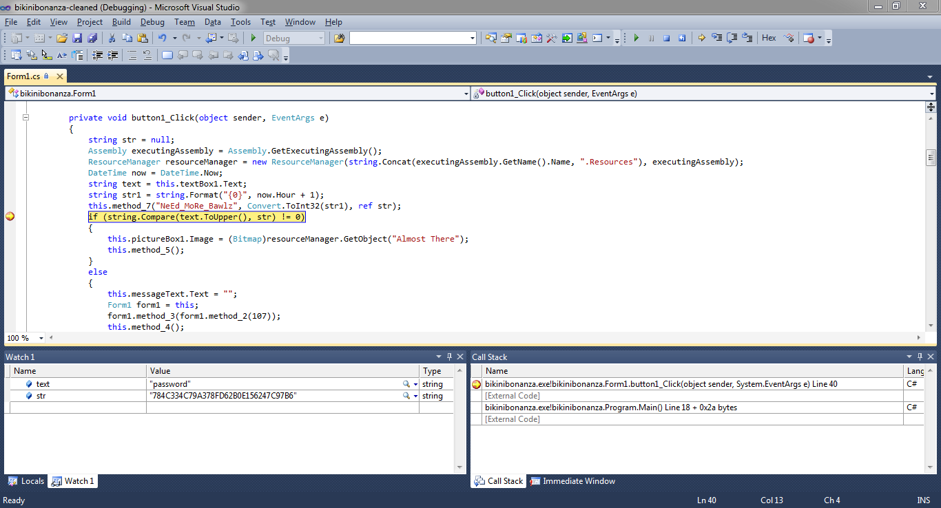 Breakpoint Showing Variables in Memory