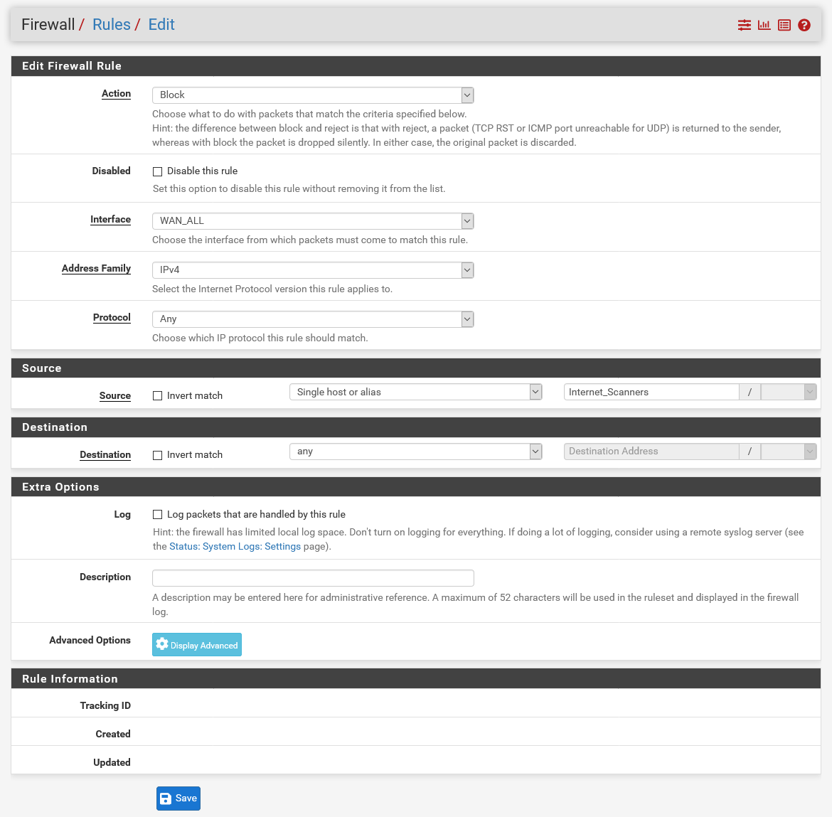 WAN_ALL Internet_Scanners Access Control List